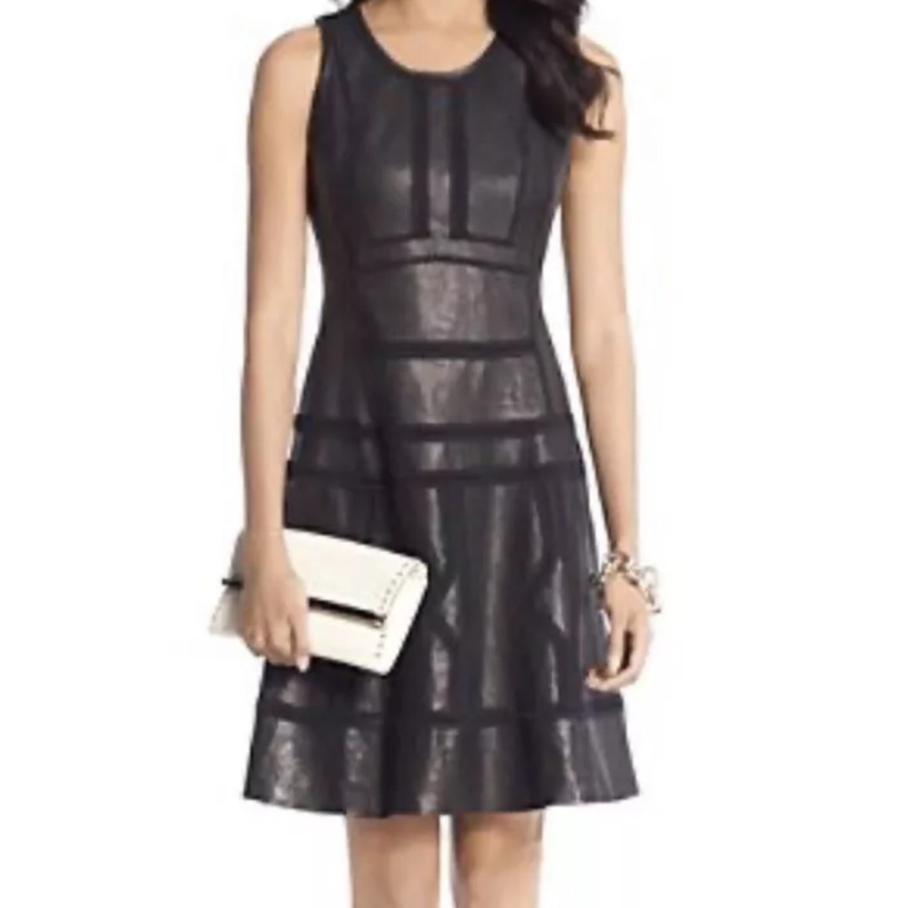Diane von Furstenberg Margot Leather A-Line Black Embroidered Dress 8